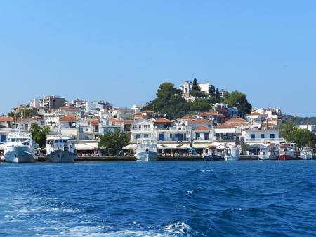 The port on the Greek island of Skiathosの写真素材