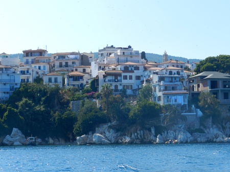 The port on the Greek island of Skiathosの写真素材