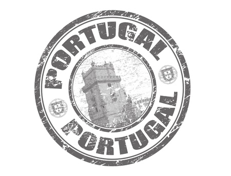 	Abstract grunge rubber stamp with tower of belem and the name Portugal written inside the stampの写真素材