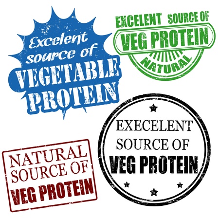 Set of excellent source of vegetable protein grunge rubber stamps, vector illustrationのイラスト素材