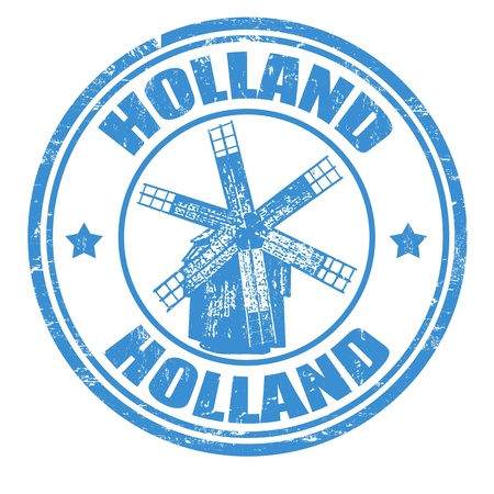 Grunge rubber stamp with windmill and the word Holland inside, vector illustrationのイラスト素材