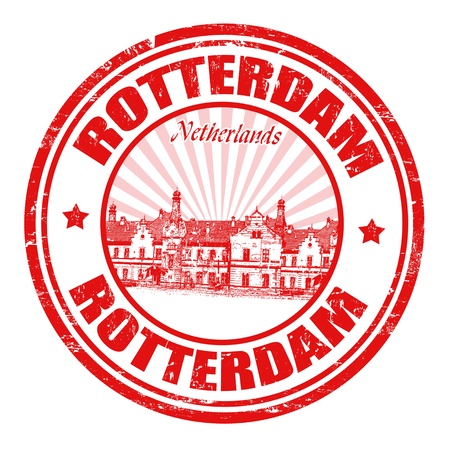 Red grunge rubber stamp with the name of Rotterdam city from Netherlands written inside the stampのイラスト素材