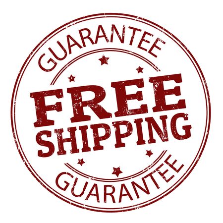 Red grunge rubber stamp with the text free shipping guarantee, written inside the stampのイラスト素材