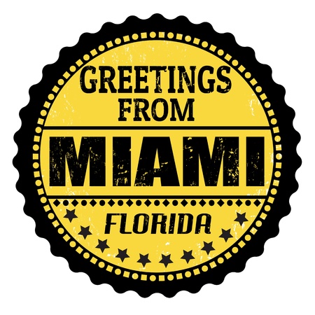 Grunge color stamp with text Greetings from Miami, vector illustrationのイラスト素材