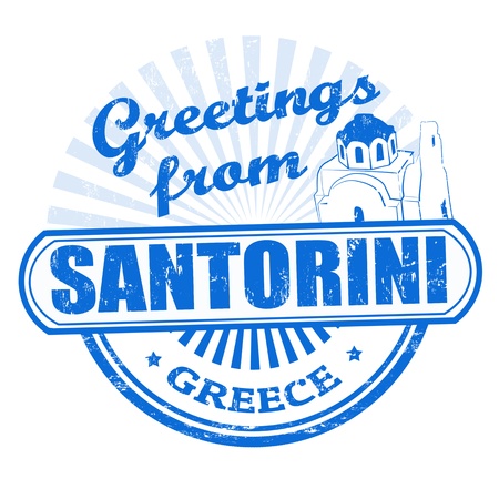 Grunge rubber stamp with text Greetings from Santorini, vector illustrationのイラスト素材