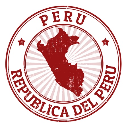 Grunge rubber stamp with the name and map of Peru, vector illustrationのイラスト素材