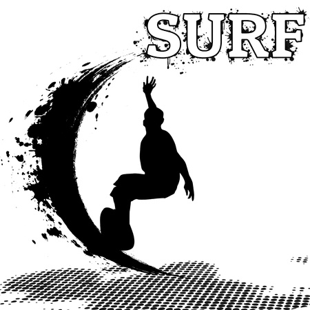 Surfer silhouette on grunge background, vector illustrationのイラスト素材