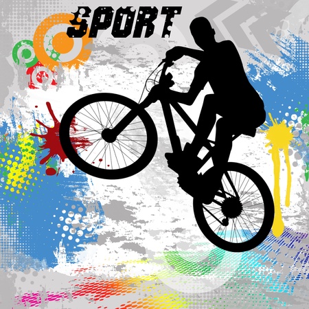 BMX cyclist on abstract grunge background, vector illustrationのイラスト素材