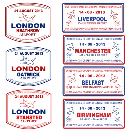 Passport stamps of the UK and Northern Ireland, vector illustrationのイラスト素材