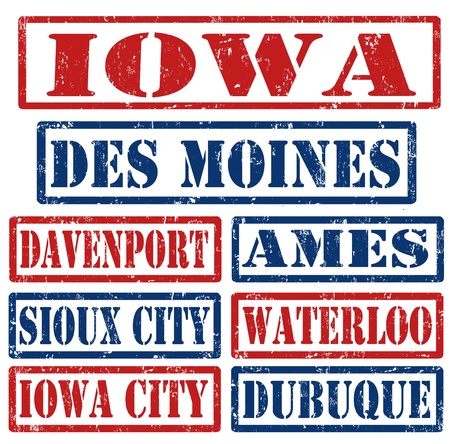 Set of Iowa cities stamps on white backgroundのイラスト素材