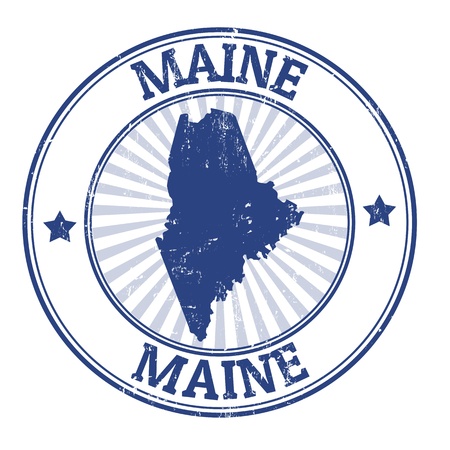Grunge rubber stamp with the name and map of Maineのイラスト素材