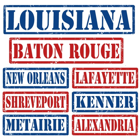 Set of Louisiana cities stamps on white backgroundのイラスト素材