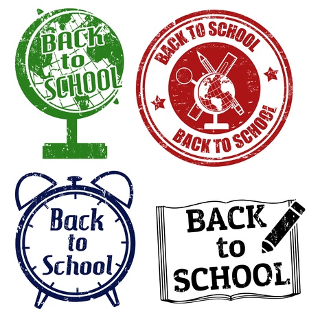 Set of grunge rubber stamps with the text Back to School written inside the stamp, vector illustrationのイラスト素材