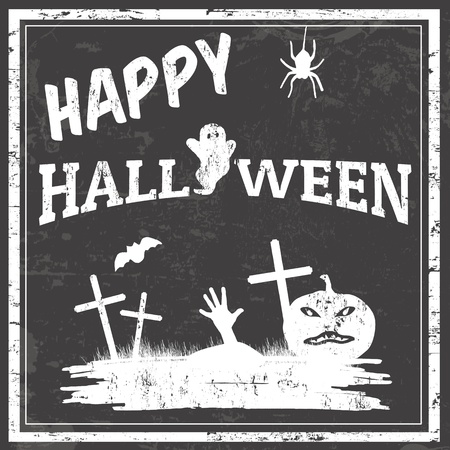 Happy halloween in vintage style poster design, vector illustrationのイラスト素材
