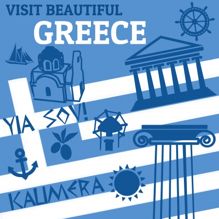 Travel  poster with symbols of Greece, illustrationのイラスト素材