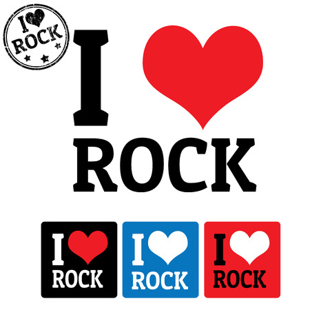 I love Rock sign and labels on white background, vector illustrationのイラスト素材