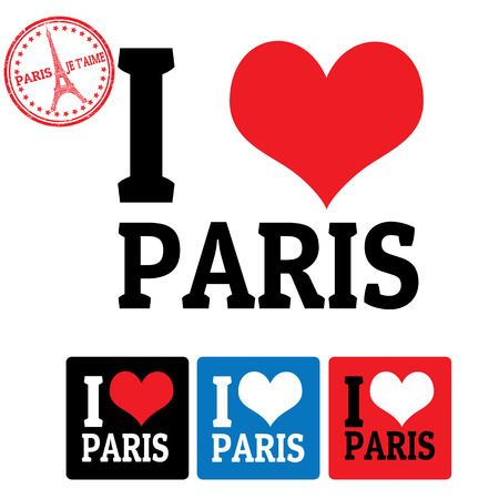 I love Paris sign and labels on white background, vector illustrationのイラスト素材