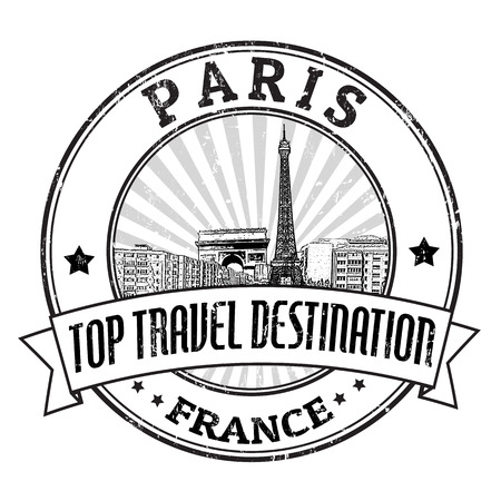 Grunge rubber stamp with Arch of Triumph, Eiffel Tower and the word Paris, France inside, vector illustrationのイラスト素材