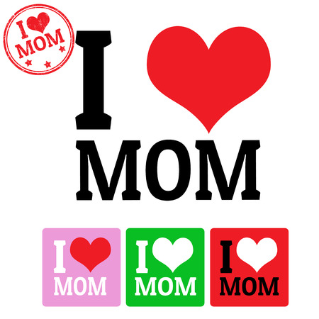 I love Mom sign and labels on white background, vector illustrationのイラスト素材