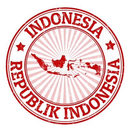 Grunge rubber stamp with the name and map of Indonesia, vector illustrationのイラスト素材