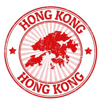 Grunge rubber stamp with the name and map of Hong Kong, vector illustrationのイラスト素材