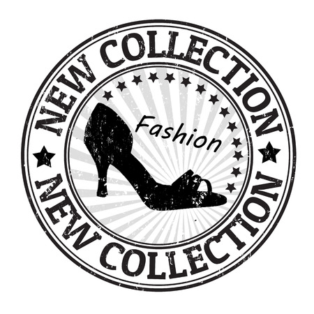Fashion shoe grunge rubber stamp with text new collection written inside, vector illustrationのイラスト素材