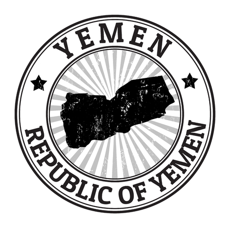 Grunge rubber stamp with the name and map of Yemen, vector illustrationのイラスト素材