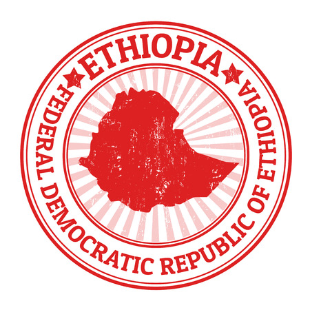 Grunge rubber stamp with the name and map of Ethiopia, vector illustrationのイラスト素材