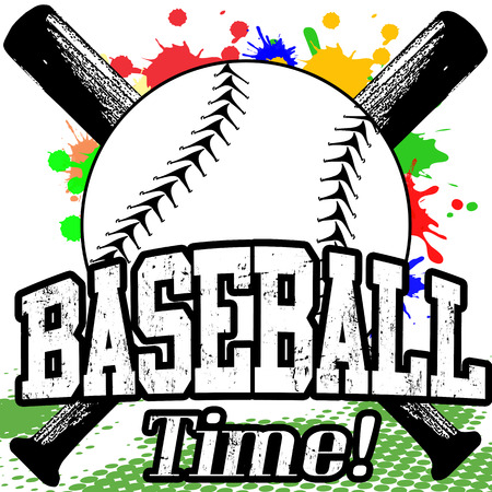 Baseball Time grunge poster on white, vector illustrationのイラスト素材