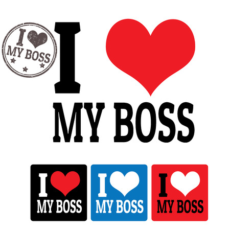 I love My boss sign and labels on white background, vector illustrationのイラスト素材