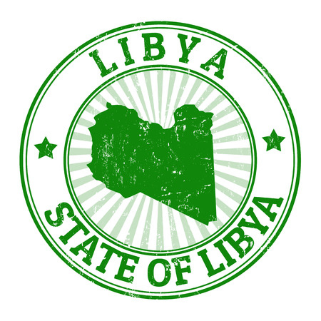 Grunge rubber stamp with the name and map of Libya, vector illustrationのイラスト素材