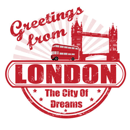 Grunge rubber stamp with text Greetings from London, vector illustrationのイラスト素材