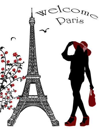 Beautiful woman silhouette on a french background, vector illustrationのイラスト素材