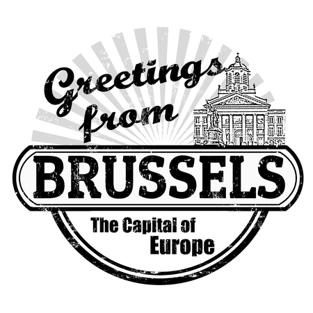 Grunge rubber stamp with text Greetings from Brussels, vector illustrationのイラスト素材