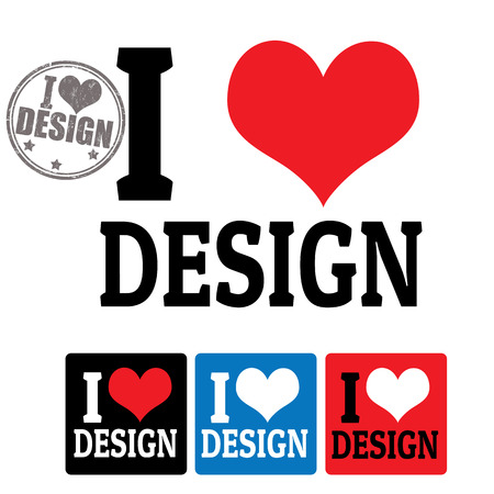 I love Design sign and labels on white background, vector illustrationのイラスト素材