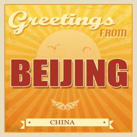 Vintage Touristic Greeting Card - Beijing, China, vector illustrationのイラスト素材