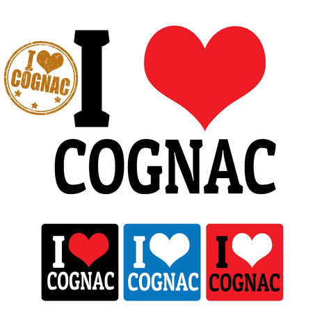 I love Cognac sign and labels on white background, vector illustrationのイラスト素材