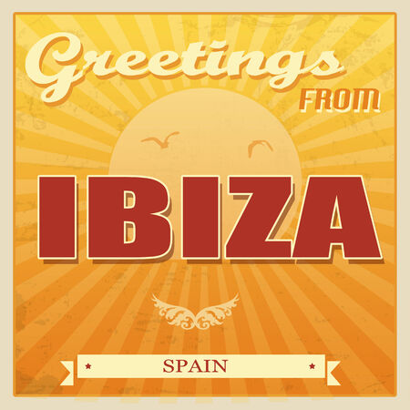 Vintage Touristic Greeting Card - Ibiza, Spain, vector illustrationのイラスト素材