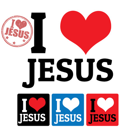 I love Jesus sign and labels on white background, vector illustrationのイラスト素材