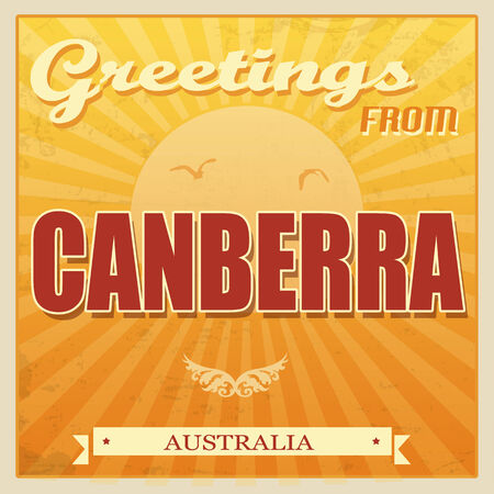 Vintage Touristic Greeting Card - Canberra, Australia, vector illustrationのイラスト素材
