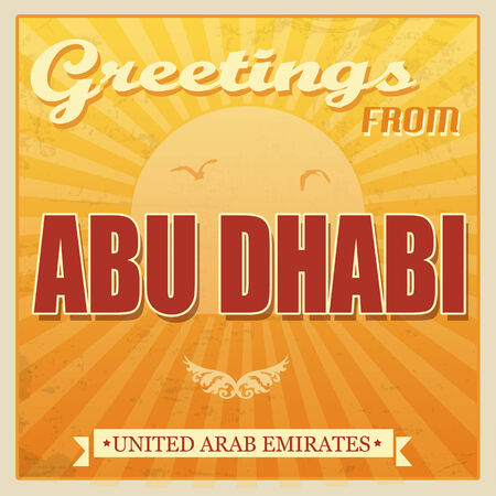 Vintage Touristic Greeting Card - Abu Dhabi, United Arab Emirates, vector illustrationのイラスト素材