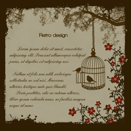 Vintage Bird Cage Retro Poster, vector illustration のイラスト素材