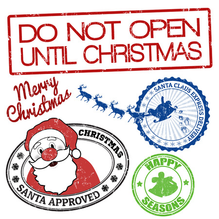 Set of Christmas grunge stamps on white background, vector illustrationのイラスト素材