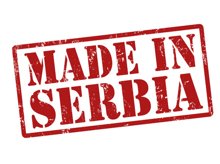 Made in Serbia grunge rubber stamp on white, vector illustrationのイラスト素材
