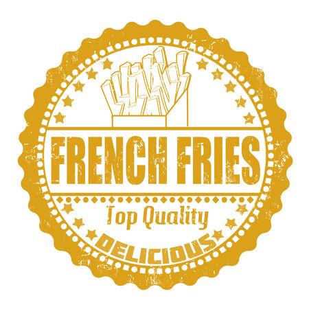 French fries grunge rubber stamp on white, vector illustrationのイラスト素材