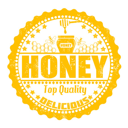 Honey grunge rubber stamp on white, vector illustrationのイラスト素材