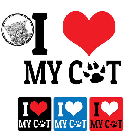 I love My Cat sign and labels on white background, vector illustrationのイラスト素材