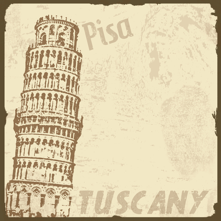 Vintage touristic poster background - Visit Pisa, Tuscany, vector illustrationのイラスト素材