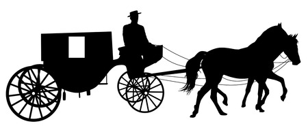 Silhouette of a horse put to a cart on white, vector illustrationのイラスト素材