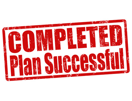 Completed plan successful grunge rubber stamp on white, vector illustrationのイラスト素材